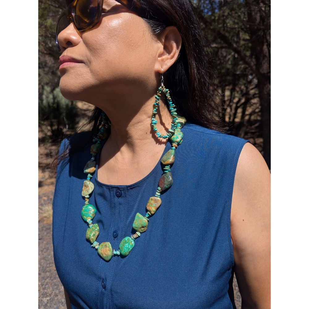 Handmade Natural‎ Kingman Turquoise Necklace Earrings Navajo Jewelry Set ***